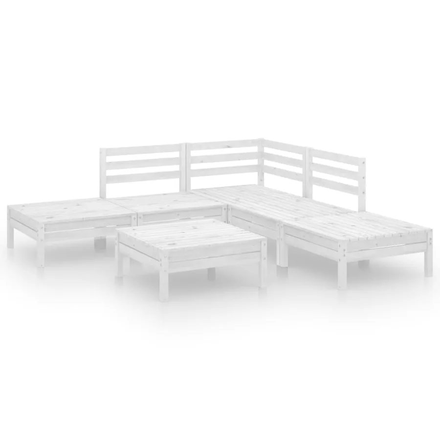 Salon de jardin 6 pcs Bois de pin massif Blanc - 2