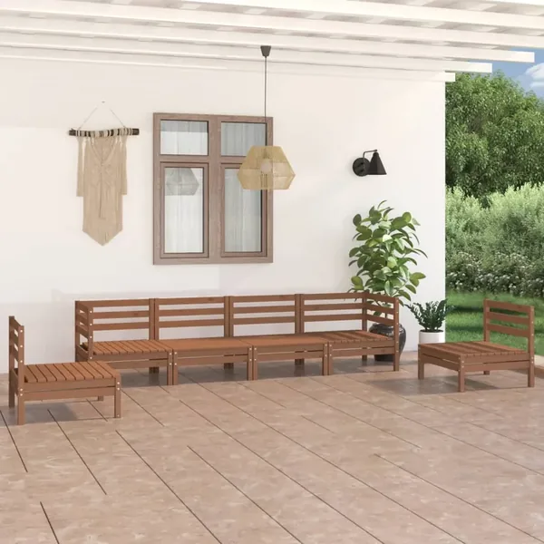 Salon de jardin 6 pcs Marron miel Bois de pin massif