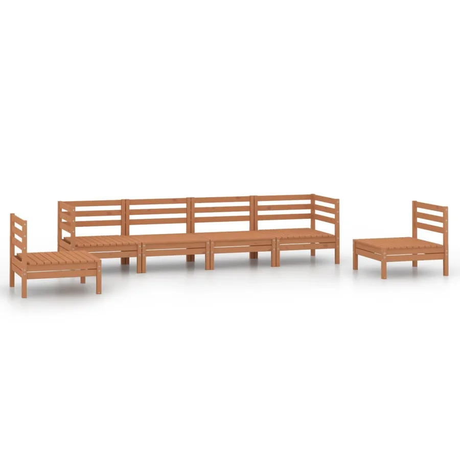 Salon de jardin 6 pcs Marron miel Bois de pin massif - 2