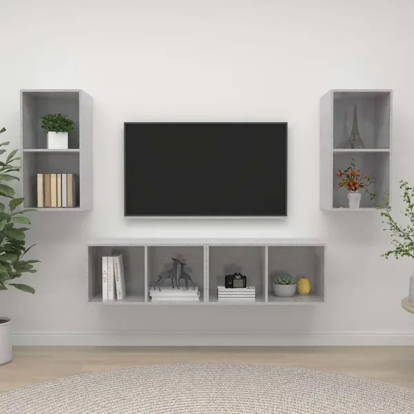 Meubles TV muraux 4 pcs Gris béton Bois d'ingénierie