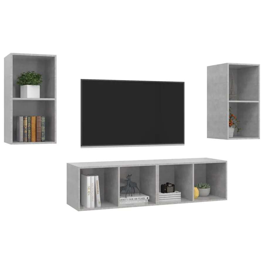 Meubles TV muraux 4 pcs Gris béton Bois d'ingénierie - 3