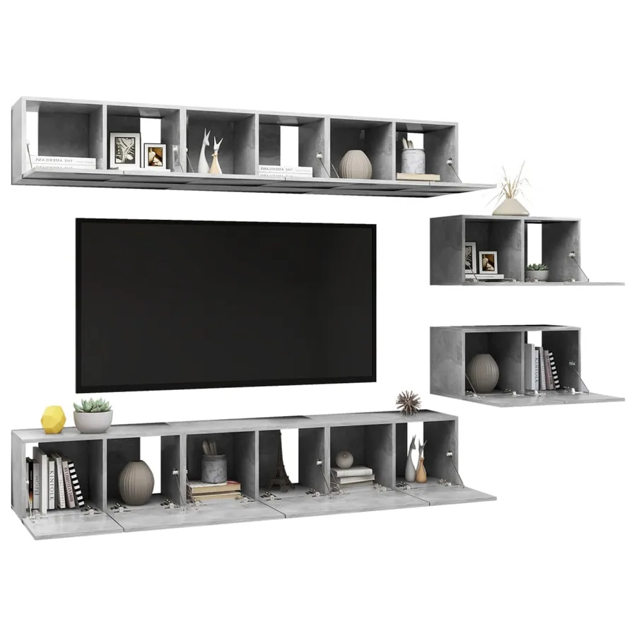 Meubles TV 8 pcs Gris béton Bois d'ingénierie - 3