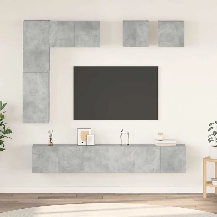 Ensemble de meuble TV 8 pcs Gris béton Bois d'ingénierie