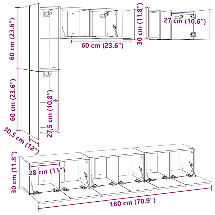 Ensemble de meuble TV 8 pcs Gris béton Bois d'ingénierie - 13