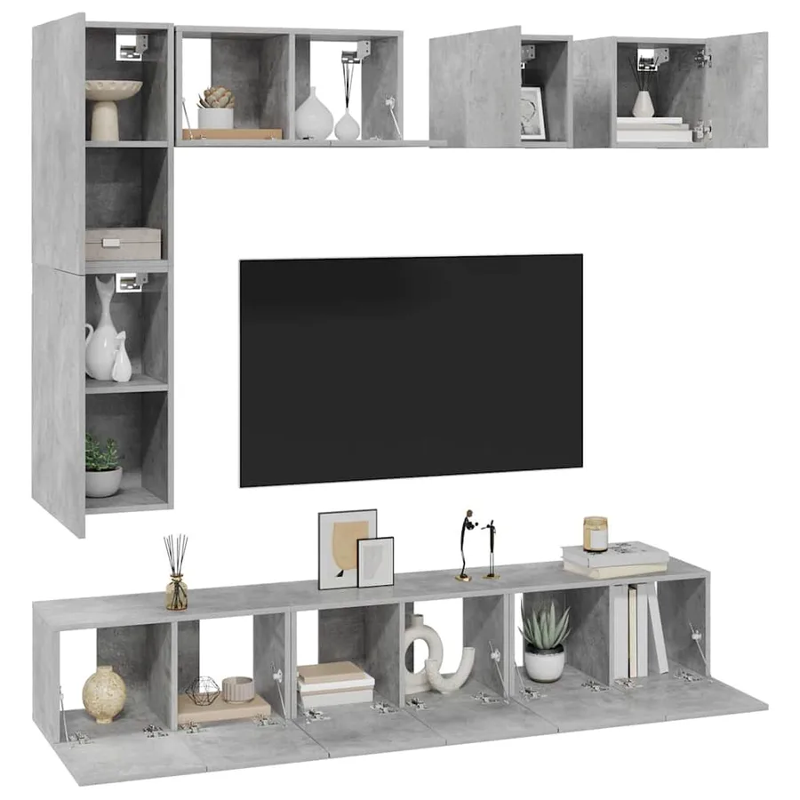 Ensemble de meuble TV 8 pcs Gris béton Bois d'ingénierie - 4