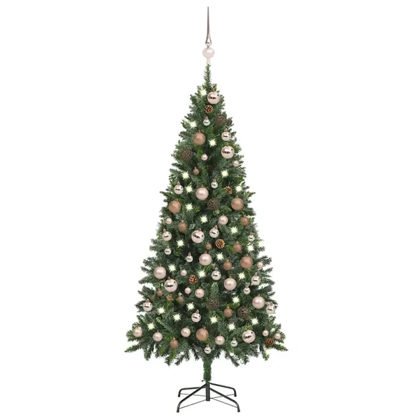 Arbre de Noël artificiel pré-éclairé/boules pommes de pin 180cm