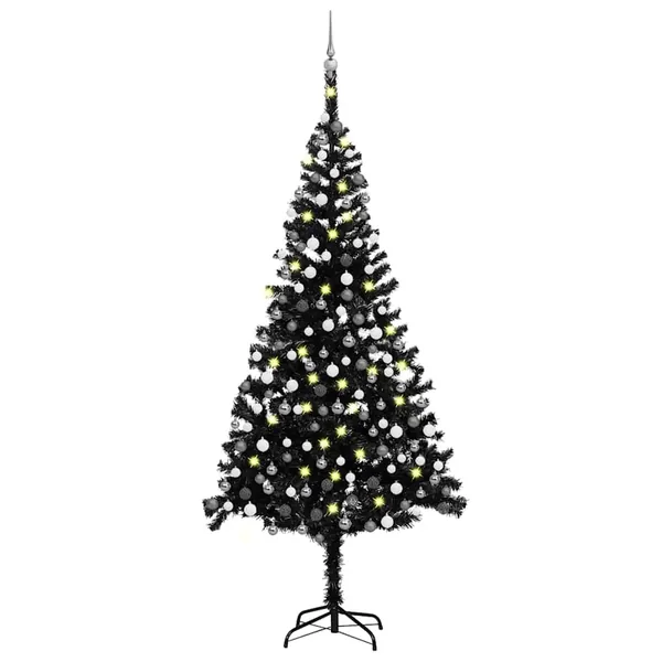 Arbre de Noël artificiel pré-éclairé et boules noir 240 cm PVC
