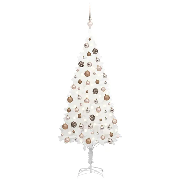 Arbre de Noël artificiel pré-éclairé et boules blanc 150 cm