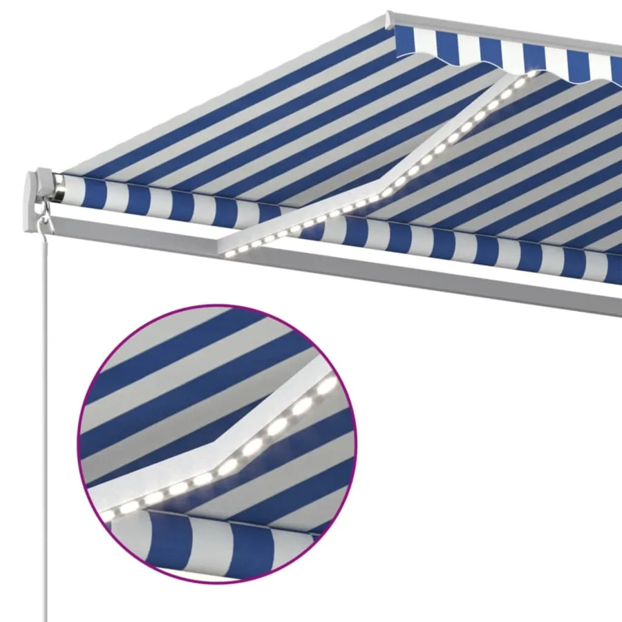 Auvent manuel rétractable avec LED 400x300 cm Bleu et blanc - 4