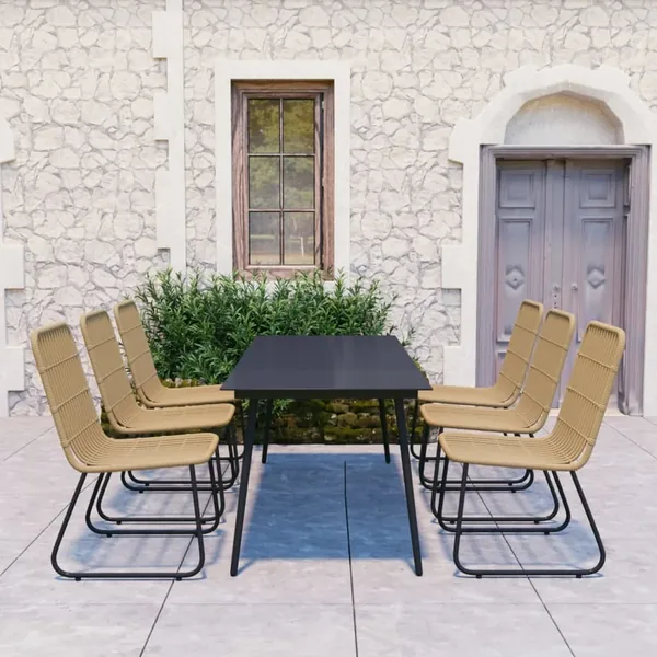Ensemble à manger d'extérieur 7 pcs résine tressée et verre