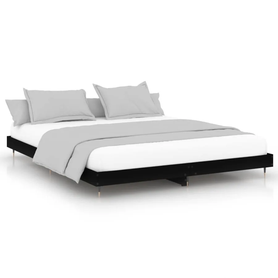 Cadre de lit sans matelas noir 200x200 cm bois d'ingénierie - 2