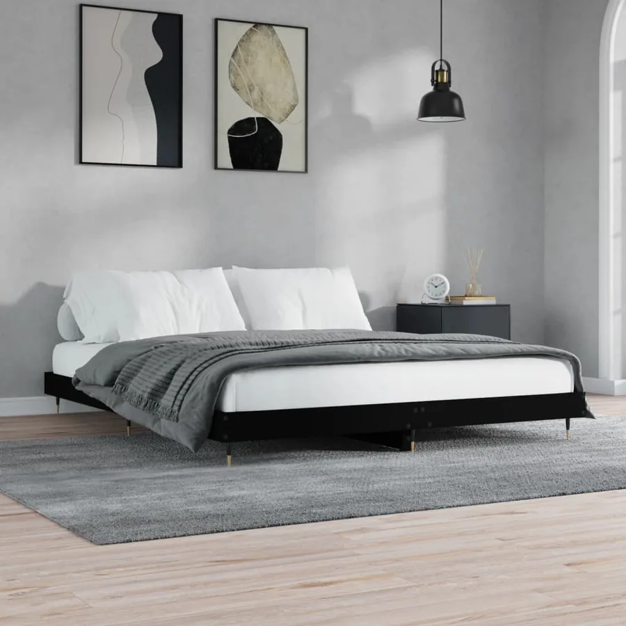 Cadre de lit sans matelas noir 200x200 cm bois d'ingénierie - 3