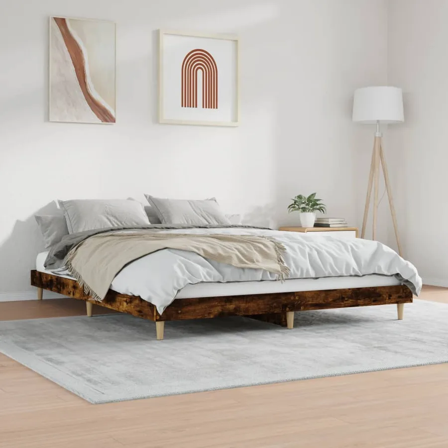 Cadre de lit sans matelas chêne fumé 150x200 cm bois ingénierie - 4
