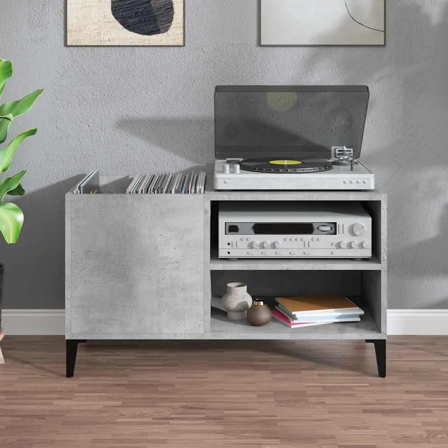 Armoire à disques gris béton 84,5x38x48 cm bois d'ingénierie - 3