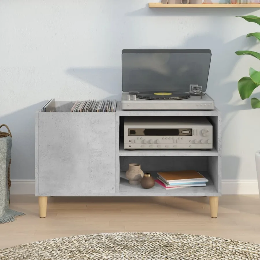 Armoire à disques gris béton 84,5x38x48 cm bois d'ingénierie - 3