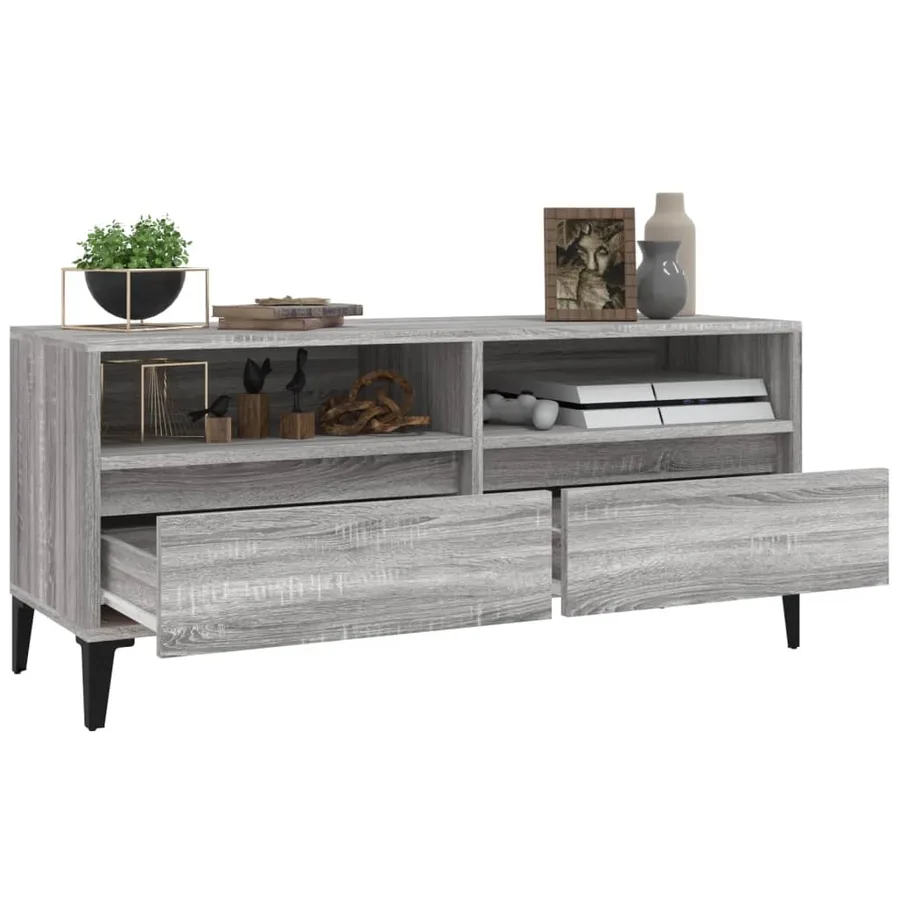 Meuble TV sonoma gris 100x34,5x44,5 cm bois d'ingénierie - 5