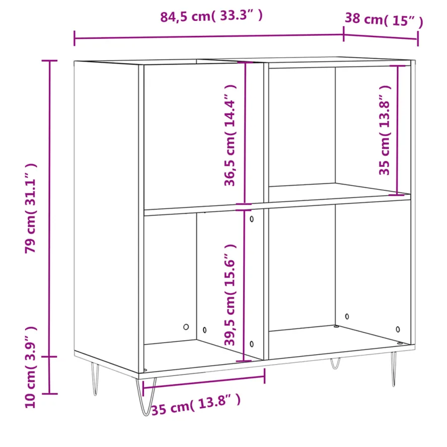 Armoire à disques sonoma gris 84,5x38x89 cm bois d'ingénierie - 10