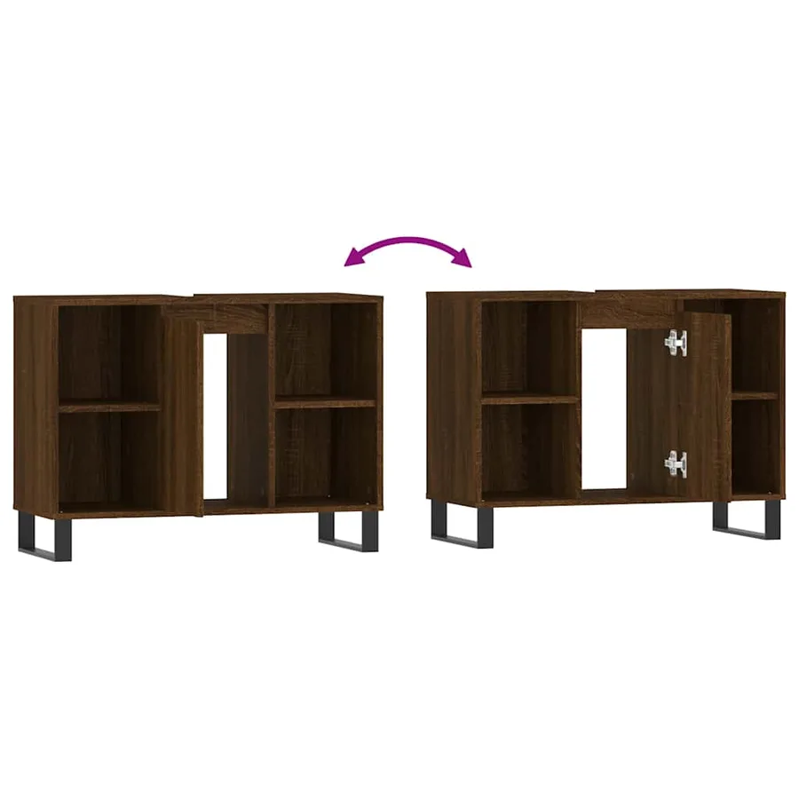Armoire salle de bain chêne marron 80x33x60cm bois d'ingénierie - 10