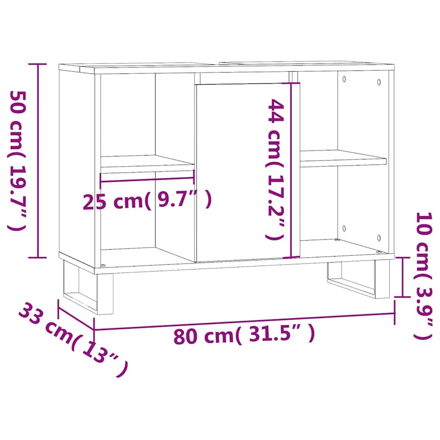 Armoire salle de bain chêne marron 80x33x60cm bois d'ingénierie - 13