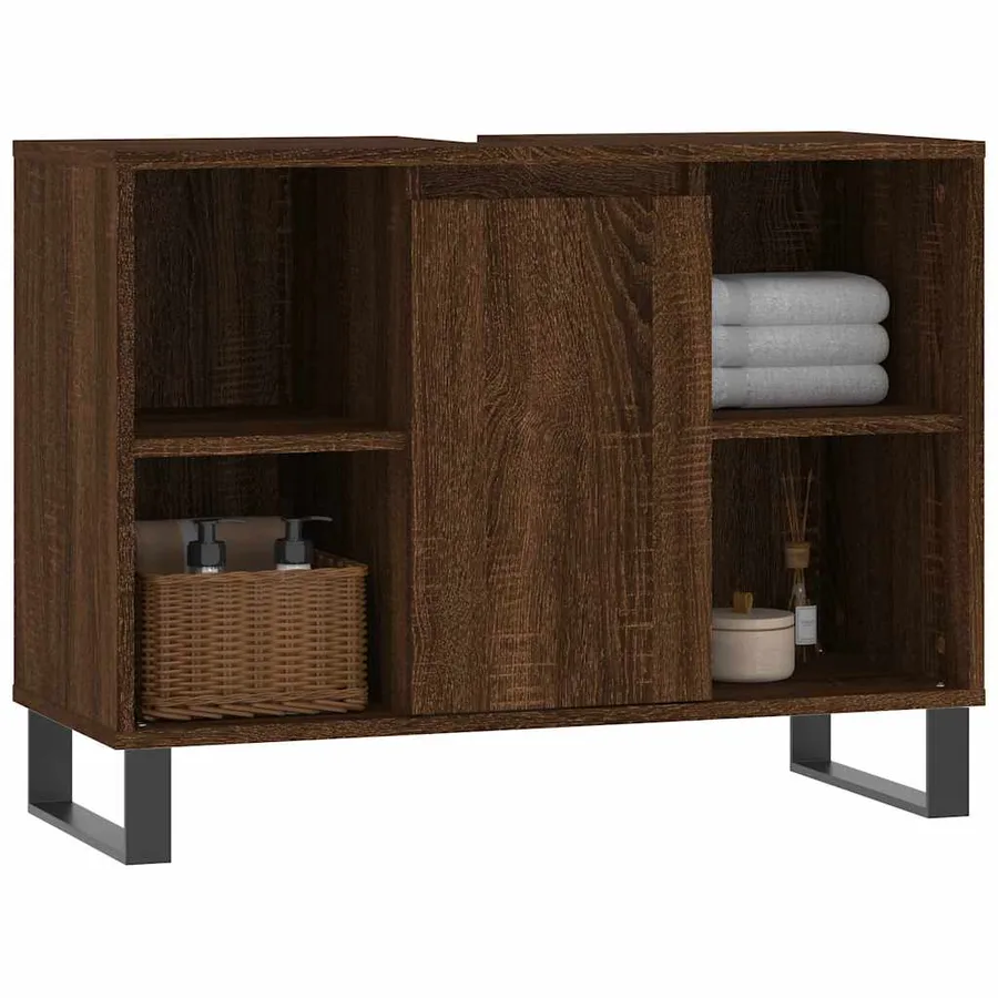Armoire salle de bain chêne marron 80x33x60cm bois d'ingénierie - 3