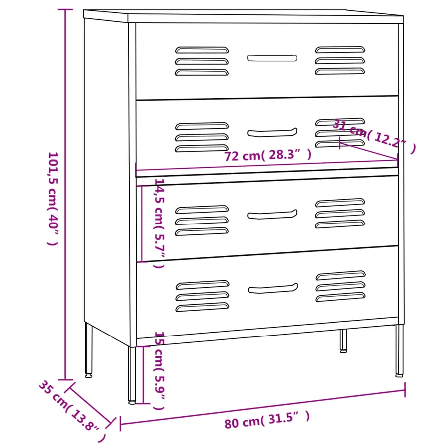 Commode Noir 80x35x101,5 cm Acier - 10