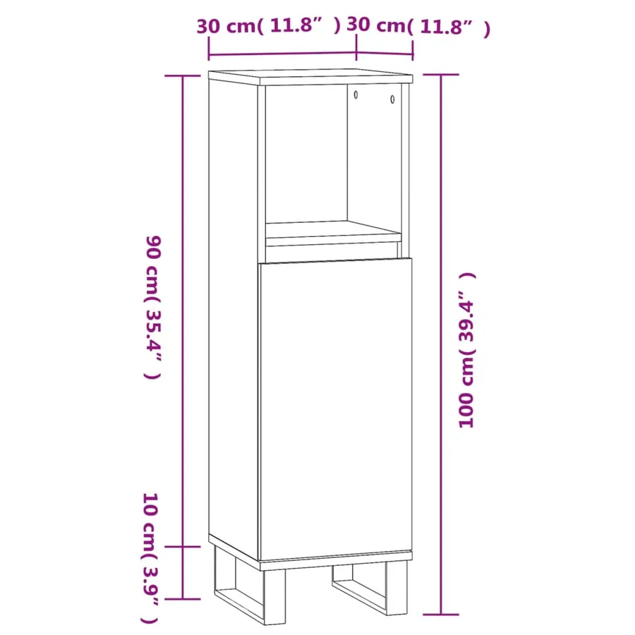 Armoire salle de bain sonoma gris 30x30x100 cm - 12