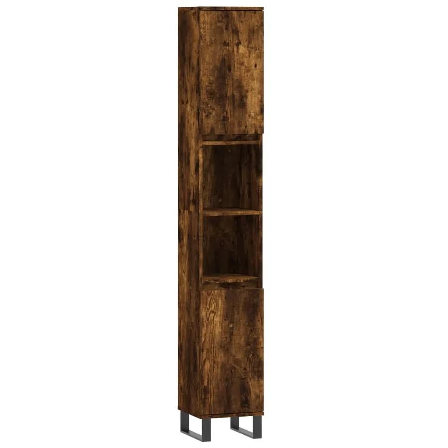 Armoire de bain chêne fumé 30x30x190 cm bois d'ingénierie - 2