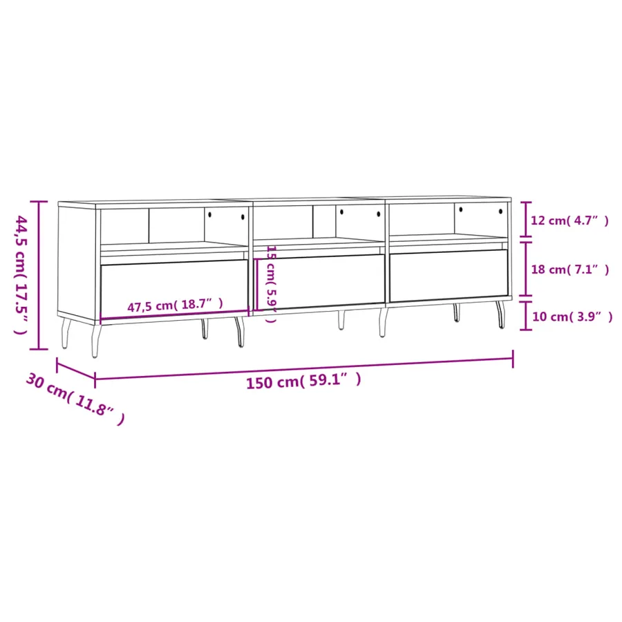 Meuble TV chêne sonoma 150x30x44,5 cm bois d'ingénierie - 11
