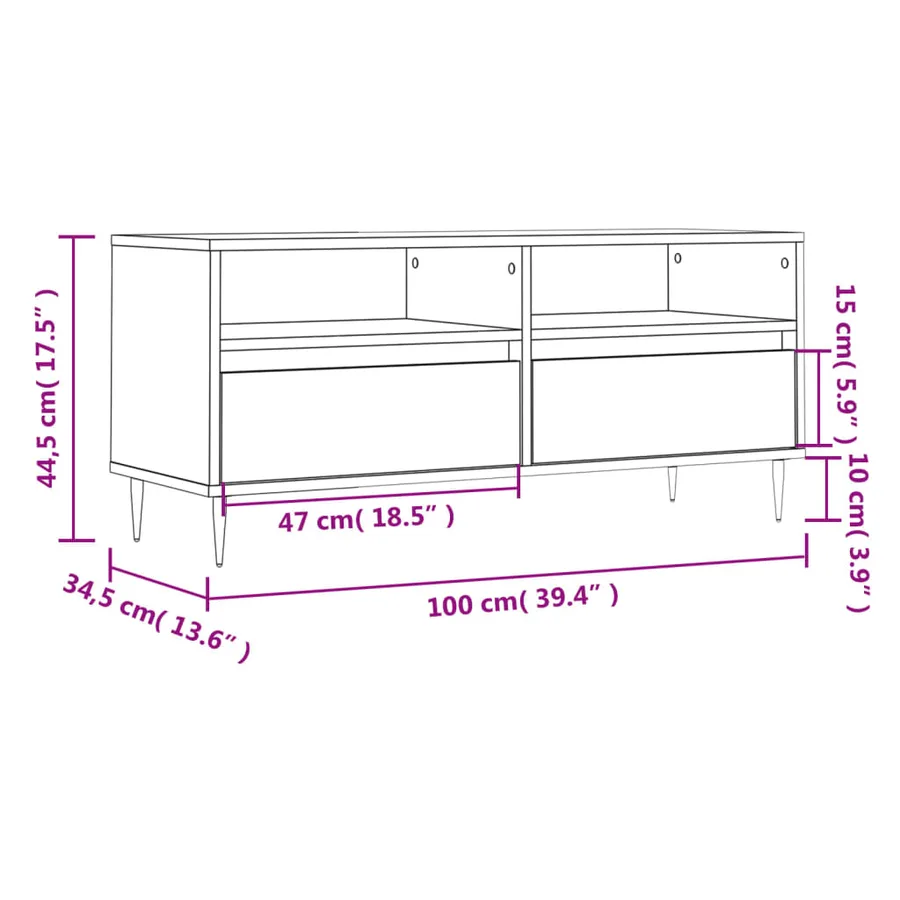 Meuble TV sonoma gris 100x34,5x44,5 cm bois d'ingénierie - 11