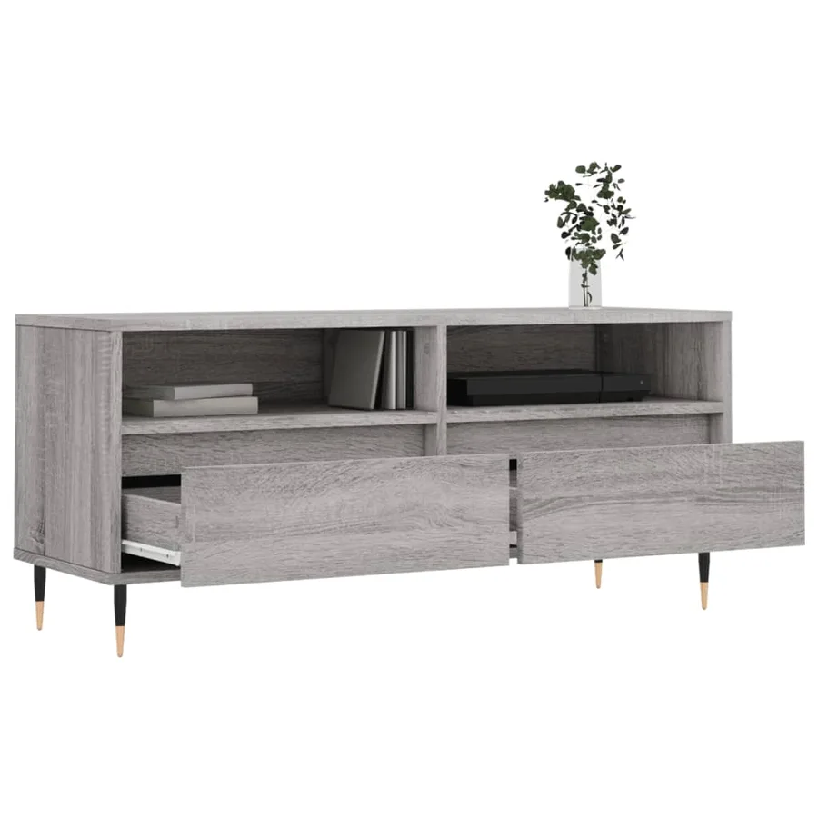 Meuble TV sonoma gris 100x34,5x44,5 cm bois d'ingénierie - 4
