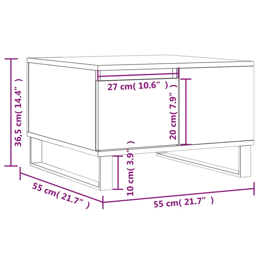 Table basse gris béton 55x55x36,5 cm bois d'ingénierie - 11