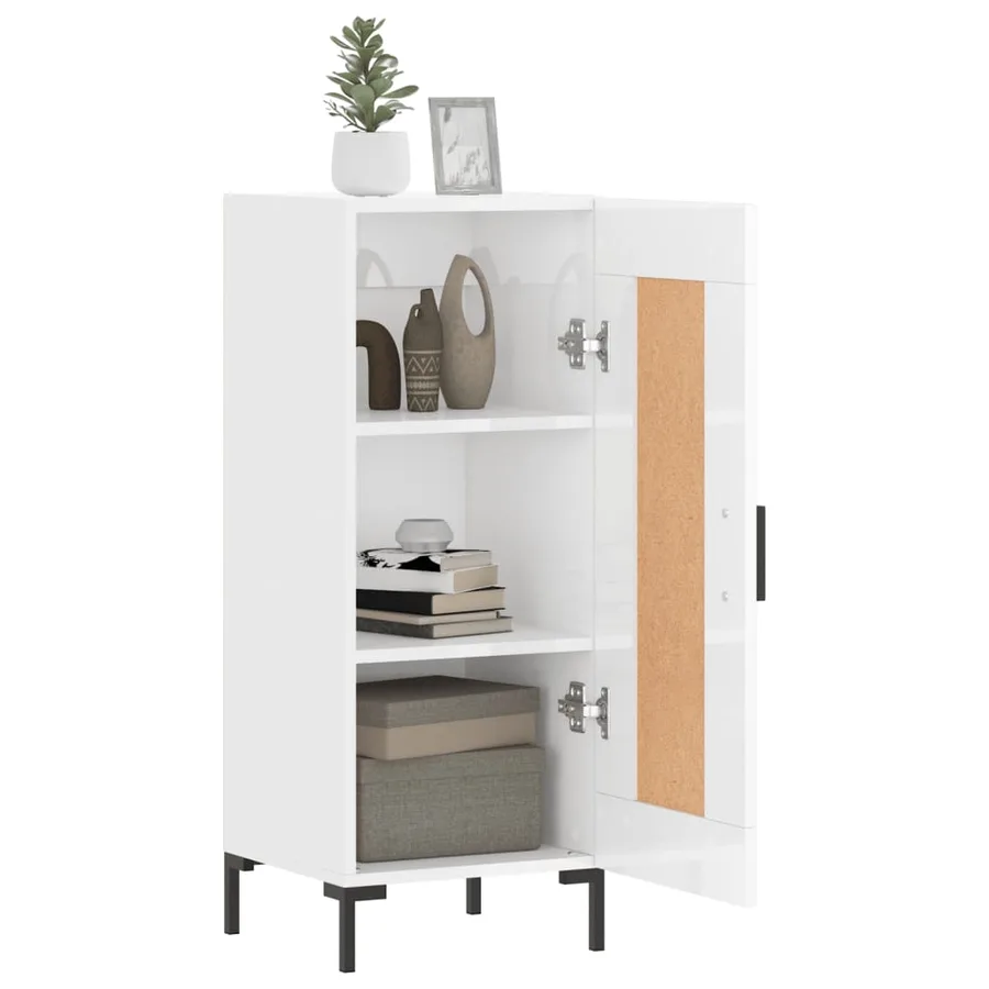 Buffet Blanc brillant 34,5x34x90 cm Bois d'ingénierie - 4