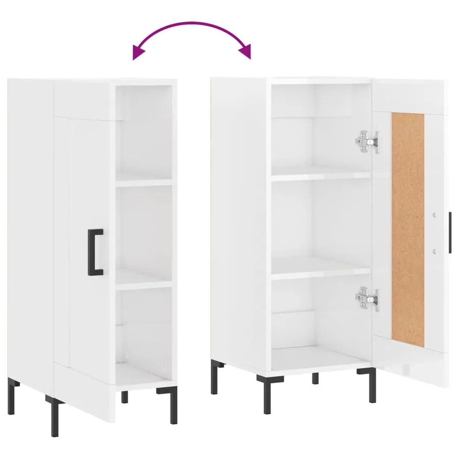 Buffet Blanc brillant 34,5x34x90 cm Bois d'ingénierie - 9