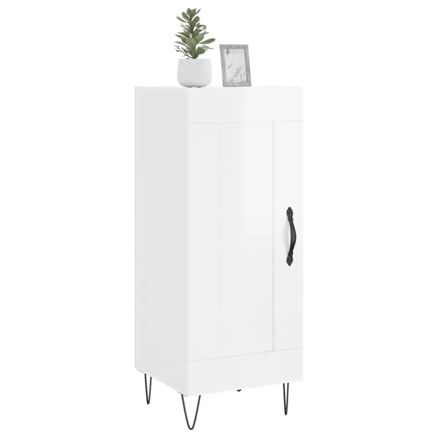 Buffet Blanc brillant 34,5x34x90 cm Bois d'ingénierie - 3