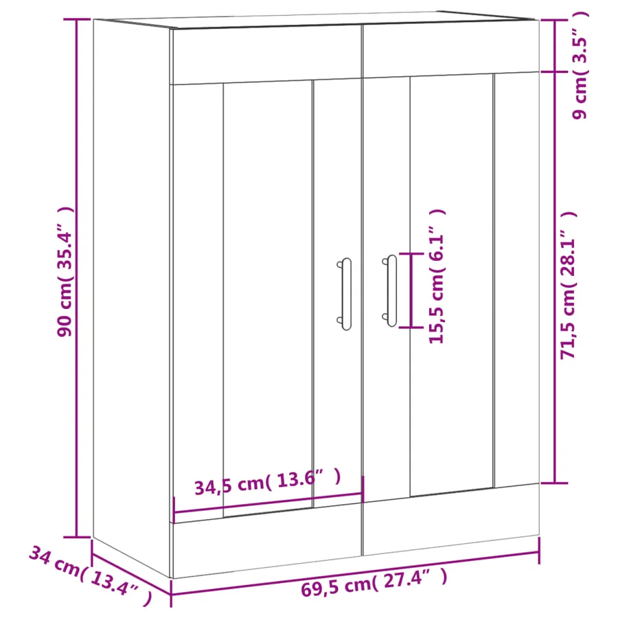 Armoire murale sonoma gris 69,5x34x90 cm bois d'ingénierie - 13