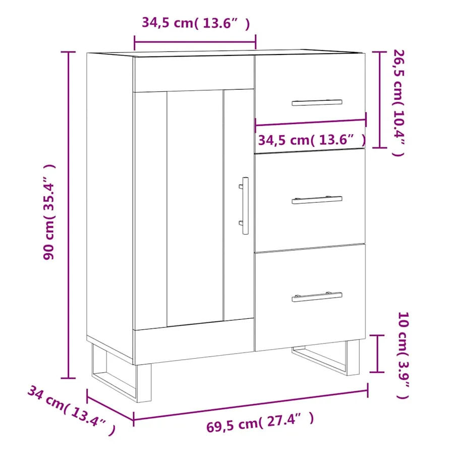 Buffet chêne sonoma 69,5x34x90 cm bois d'ingénierie - 14
