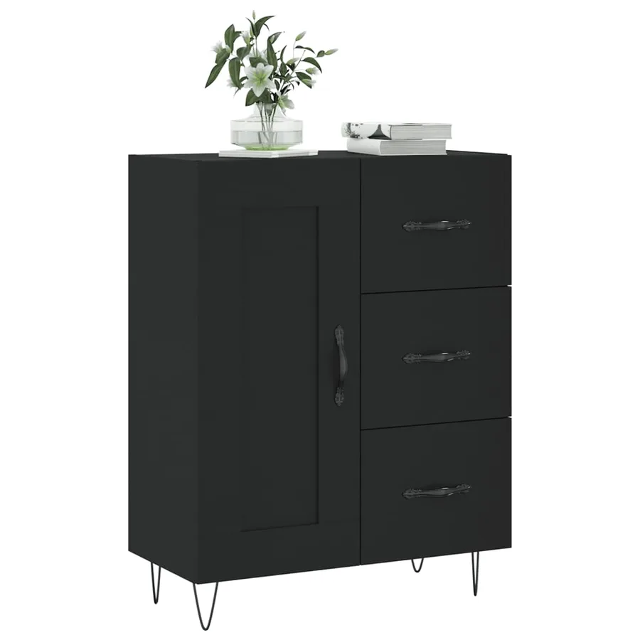 Buffet noir 69,5x34x90 cm bois d'ingénierie - 3