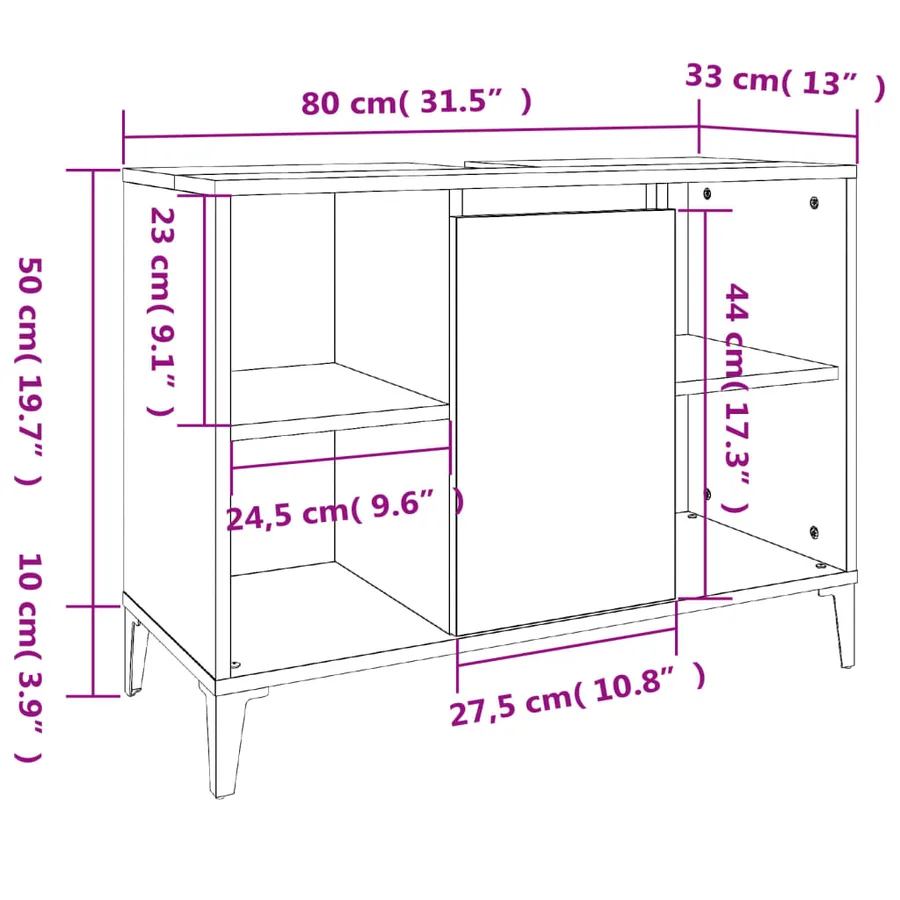 Meuble d'évier blanc 80x33x60 cm bois d'ingénierie - 11