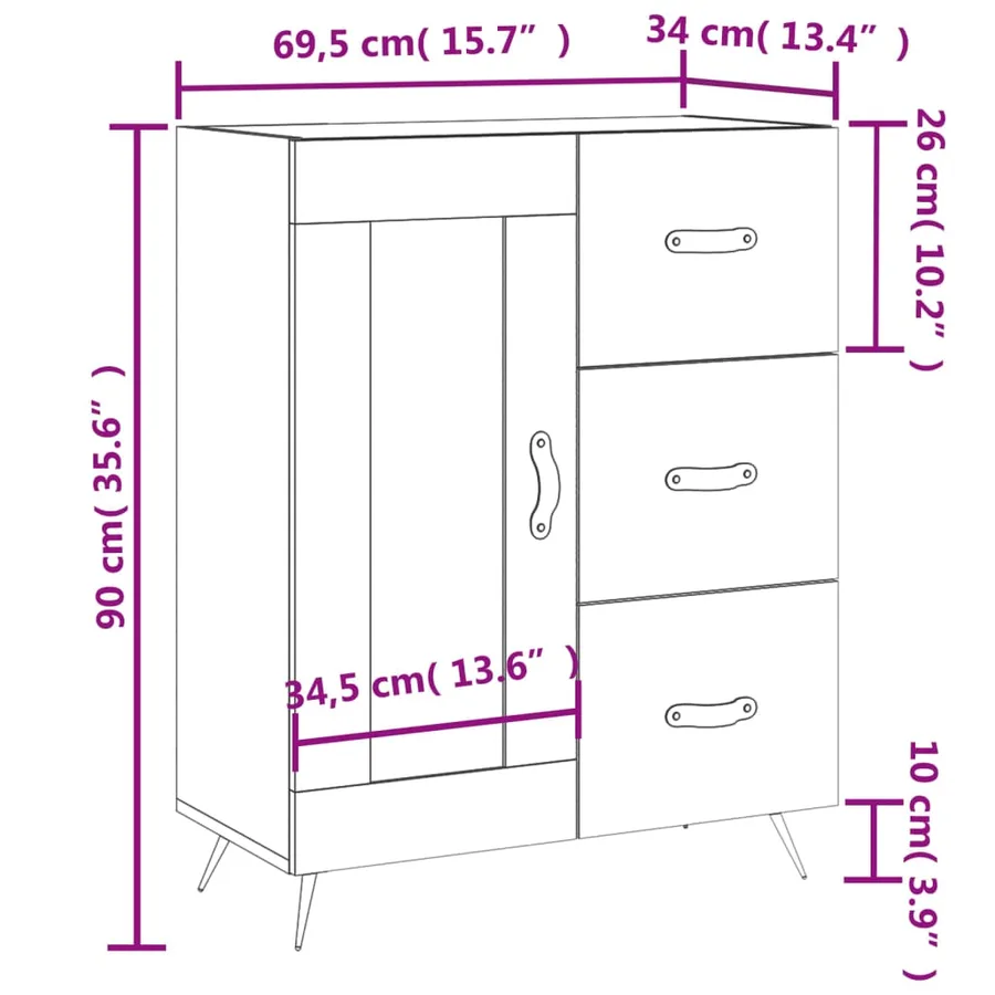 Buffet gris béton 69,5x34x90 cm bois d'ingénierie - 13