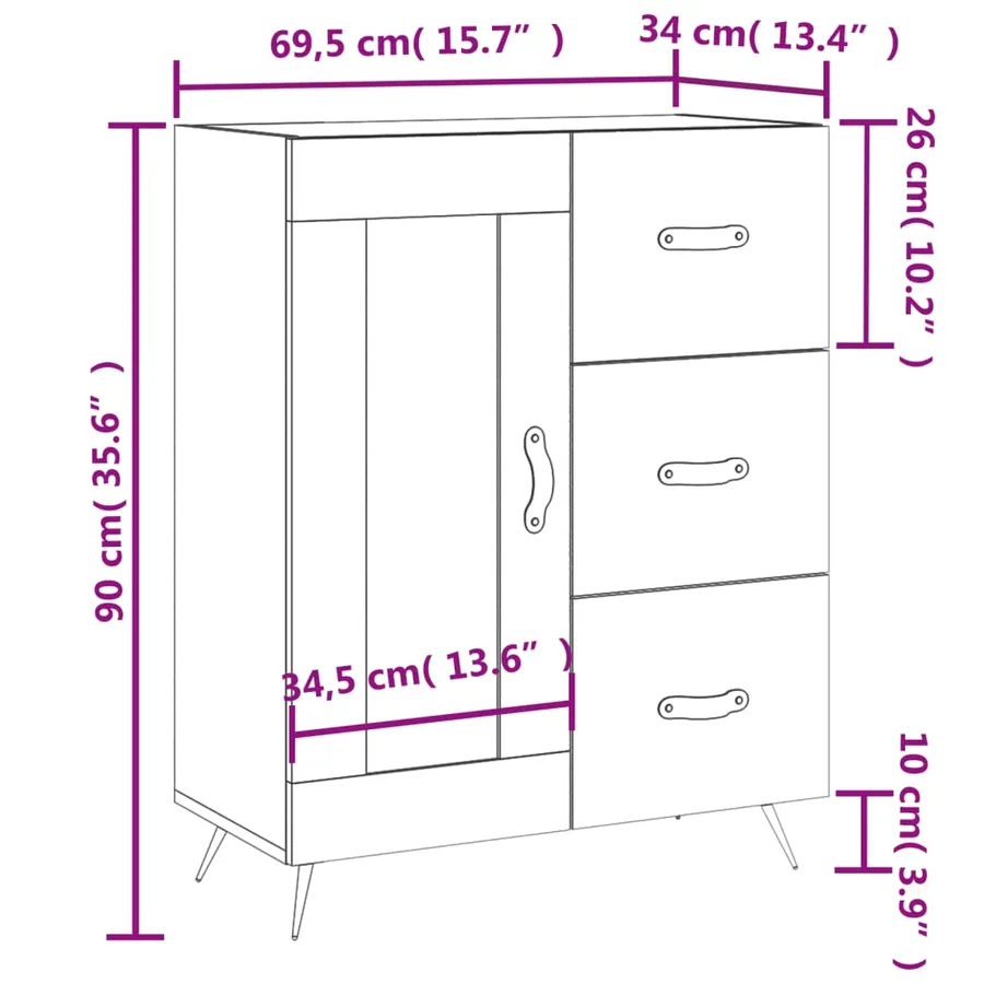 Buffet Blanc brillant 69,5x34x90 cm Bois d'ingénierie - 13