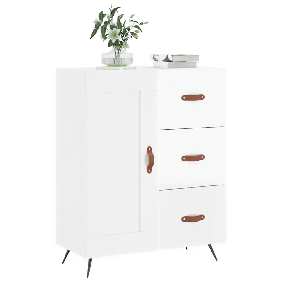 Buffet Blanc brillant 69,5x34x90 cm Bois d'ingénierie - 3