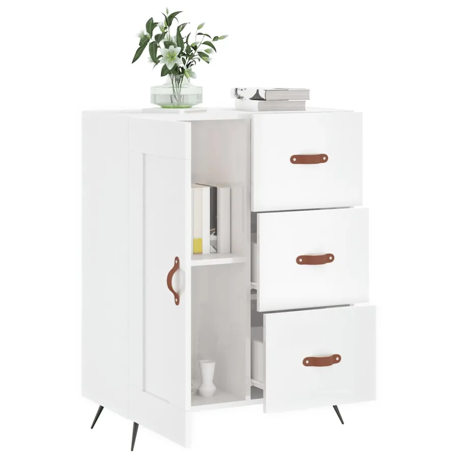 Buffet Blanc brillant 69,5x34x90 cm Bois d'ingénierie - 4