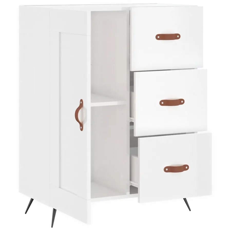 Buffet Blanc brillant 69,5x34x90 cm Bois d'ingénierie - 6
