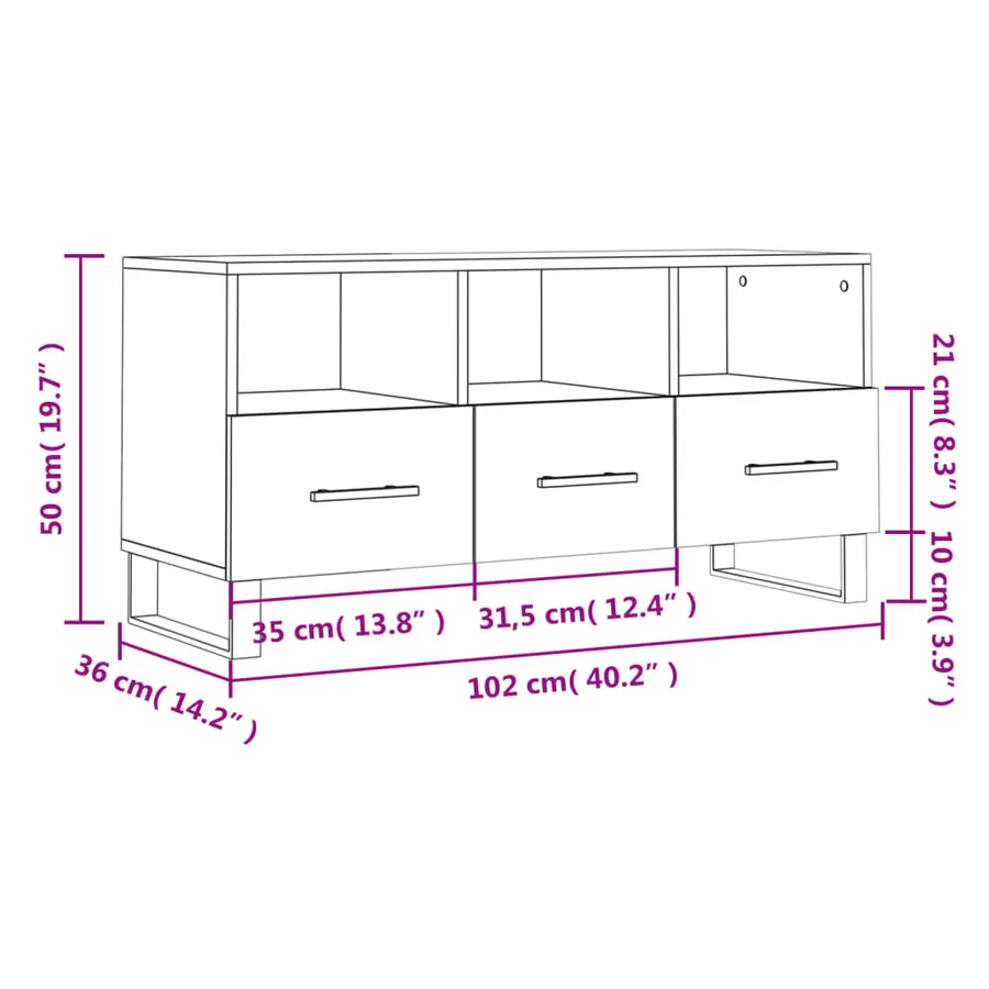 Meuble TV gris béton 102x36x50 cm bois d'ingénierie - 12