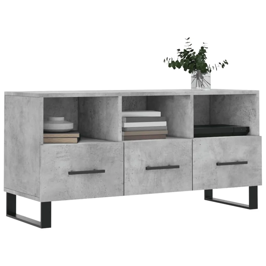 Meuble TV gris béton 102x36x50 cm bois d'ingénierie - 3