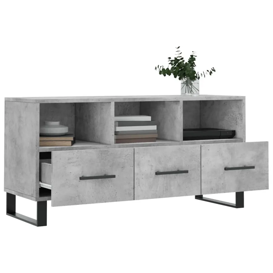Meuble TV gris béton 102x36x50 cm bois d'ingénierie - 4