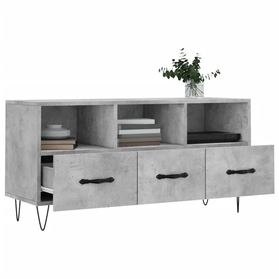 Meuble TV gris béton 102x36x50 cm bois d'ingénierie - 4