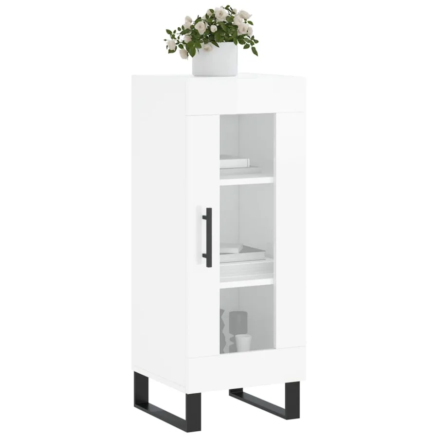 Buffet Blanc brillant 34,5x34x90 cm Bois d'ingénierie - 3