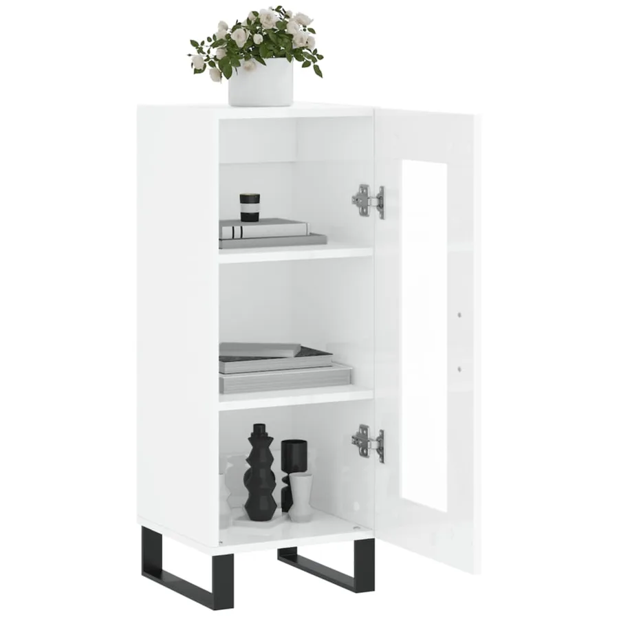 Buffet Blanc brillant 34,5x34x90 cm Bois d'ingénierie - 4