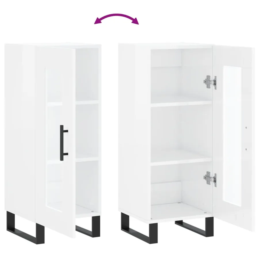 Buffet Blanc brillant 34,5x34x90 cm Bois d'ingénierie - 9